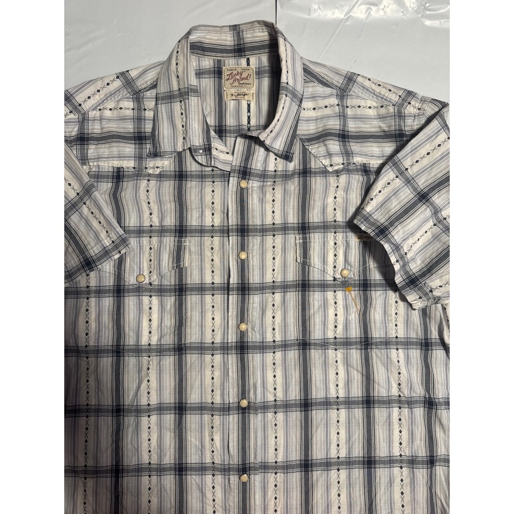 Lucky Brand Western Shirt Mens XLarge Plaid Short Sleeve Button Up